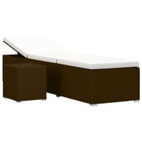 The Living Store Poly Rattan Ligbed - Bruin - Weerbestendig - Inclusief Zitkussen en Theetafel - Afmetingen 195x60x31cm