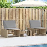 Ligstoelen 2 st met tafel beige poly rattan