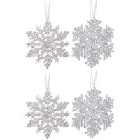 4x Zilveren sneeuwvlok/ijsster kerstornamenten kerst hangers 12 cm met glitters   -