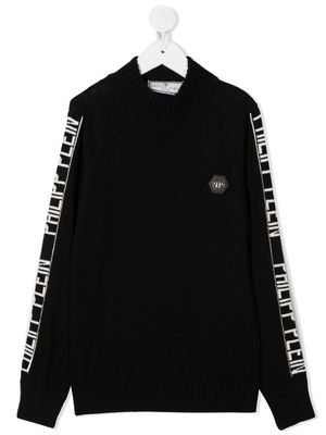 Philipp Plein Junior pull à logo en intarsia - Noir