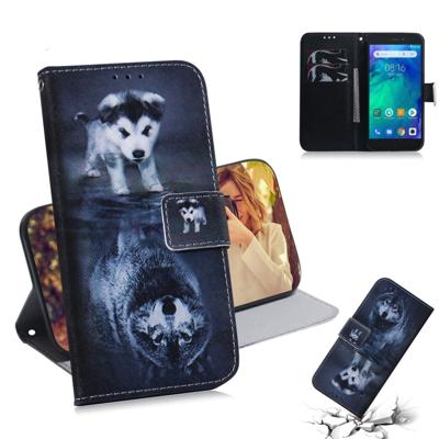 Wolf en hond patroon gekleurde tekening horizontale Flip lederen case voor Xiaomi Redmi gaan met houder & card slots & portemonnee
