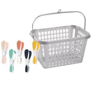 Wasknijper mandje/bakje - zilver - inclusief 36x wasknijpers - kunststof