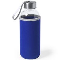 Glazen waterfles/drinkfles met blauwe softshell bescherm hoes 420 ml