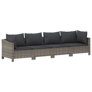 vidaXL 4-delige Loungeset met kussens poly rattan grijs