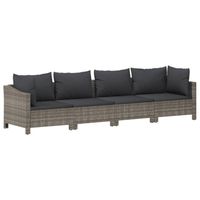 vidaXL 4-delige Loungeset met kussens poly rattan grijs - thumbnail