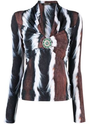 Roberto Cavalli haut imprimé à manches longues - Noir