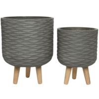 Decoris (r) bloempot op voet outdoor grijs 38 cm set van 2 | 2 stuks