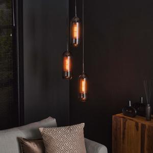 LifestyleFurn Hanglamp Jaida 3-lamps, smoke-glas - Artic zwart