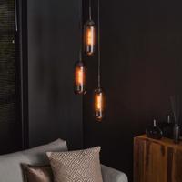 LifestyleFurn Hanglamp Jaida 3-lamps, smoke-glas - Artic zwart