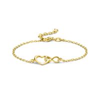 Geelgoud op 925 Zilveren Armband met Hart en Infinity - Verstelbare Draaglengte (16-19cm)