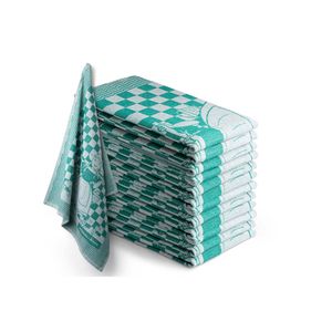 Theedoekset Blok 60 x 65 cm - groen - 12 stuks - geblokt - blokdoeken - 100% katoen - horeca - 2 emmertjes water