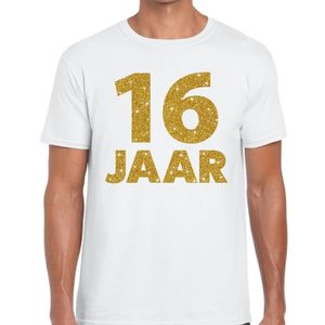 16 jaar goud glitter verjaardag kado shirt wit heren