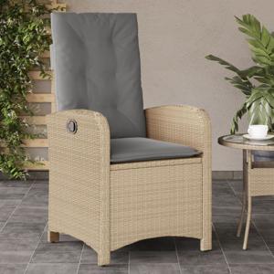 Tuinstoel verstelbaar met kussens poly rattan gemengd beige