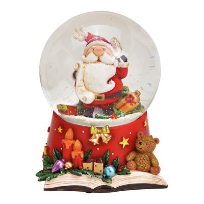 Muziekdoos, sneeuwbol kerstman van poly, gekleurd glas (B/H/D) 10x14x10cm