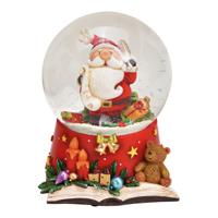 Muziekdoos, sneeuwbol kerstman van poly, gekleurd glas (B/H/D) 10x14x10cm