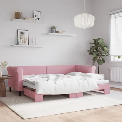Slaapbank met onderschuifbed 80x200 cm fluweel roze