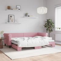 Slaapbank met onderschuifbed 80x200 cm fluweel roze