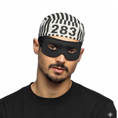 Carnaval verkleed Boeven muts en oogmasker - zwart/wit - volwassenen - Gevangenen - boef