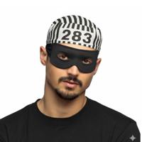 Carnaval verkleed Boeven muts en oogmasker - zwart/wit - volwassenen - Gevangenen - boef Carnaval verkleed Boeven muts en oogmasker - zwart/wit - volwassenen - Gevangenen - boef