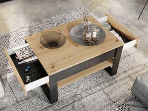 Salontafel QUANTINO 2 lades eik artisanaal/zwart