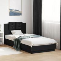 Bedframe met hoofdeinde bewerkt hout zwart 90x200 cm