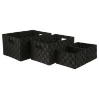 Gevlochten opbergmanden - Set van 4 - polyester - zwart - kast-organisers - opbergen