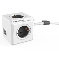 Allocacoc 1407/DEEUPC Stekkerdoos | PowerCube Extended | 2x USB-A poorten | 4 Sockets | Wit/Grijs| 3 meter - thumbnail