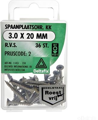 Spaanpl.schr. rvs 3.0x20mm 36st - Deltafix