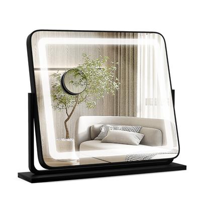 Make-Upspiegel met Verlichting Tafelmodel LED-Verlichte Spiegel met 3 Gekleurde Lichtstanden 360° Draaibare met 5X Vergrotende Spiegel