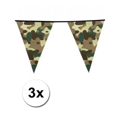 Camouflage vlaggenlijn - 3x - 6 meter - plastic - army - leger thema - vlaggetjes