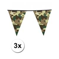 Camouflage vlaggenlijn - 3x - 6 meter - plastic - army - leger thema - vlaggetjes