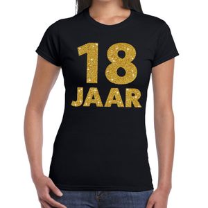 18 jaar goud glitter t-shirt zwart dames