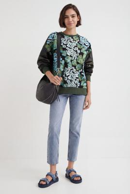 Oversized sweatshirt met bloemen - GREEN - S Oversized sweatshirt met bloemen - GREEN - S