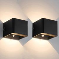 Set 2x Qube Oplaadbaar Wandlamp LED 5Watt ZWART + PIR bewegingssensor
