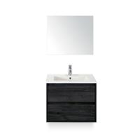 Porto Badmeubelset 70 cm - Black Oak - Keramische Wastafel Wit Slim - met Spiegel