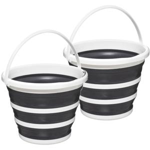 2x 5five emmer - opvouwbaar - wit-grijs - 10 l - 32 x 24 cm - schoonmaakemmer