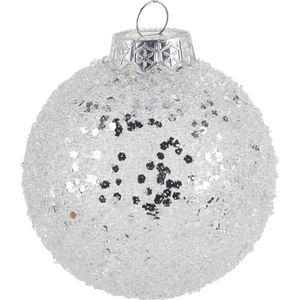 1x Zilveren glitter kerstballen kunststof 8 cm type 1