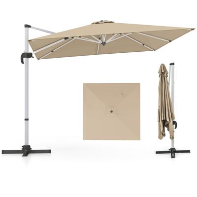 300 cm Grote Zweefparasol voor Buiten Vierkante Parasol met 360° Rotatie & Verstelbare Helling Terrasparasol voor Tuin Beige