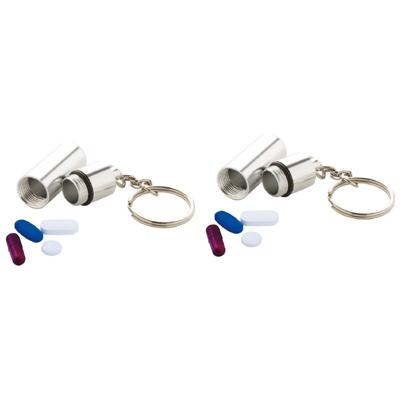 Sleutelhanger met pillendoosje - 2x - voor medicatie - Medicijnen meenemen - 5 cm - aan beugeltje