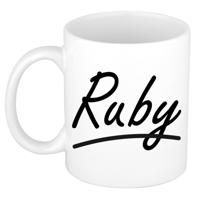 Ruby Naam koffiemok - beker - met sierlijke letters - wit - 300 ml - Cadeau - Dames