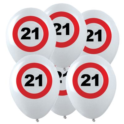 24x Leeftijd verjaardag ballonnen met 21 jaar stopbord opdruk 28 cm