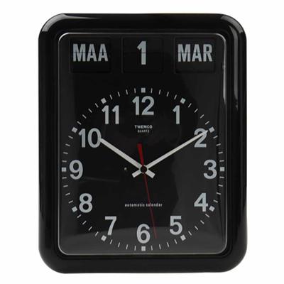 Kalenderklok groot analoog BQ-12A | Zwart | Senioren klok | Dementie klok | Dag, datum en tijdsaanduiding | WWV619051 | Twemco