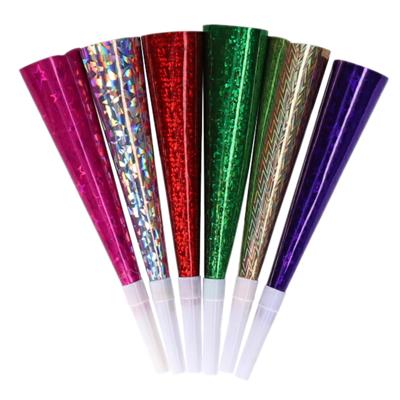 Feest/party blaas toeters - set 6x stuks - metallic papier - 23 cm - feestartikelen verjaardag