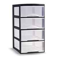 Ladeblokje/bureau organizer met 4x lades - transparant/zwart - L26 x B37 x H49 cm - plastic