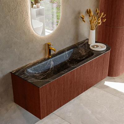 Badmeubel Mondiaz Kurve-Dlux | 135 cm cm | Meubelkleur Ruby | Wastafelkleur Lava | Solid surface | Wasbak links zijde spoelbak | 1 kraangat