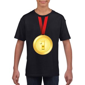 Gouden medaille kampioen shirt zwart jongens en meisjes