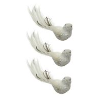 6x stuks decoratie vogels op clip wit glitter 17 cm - thumbnail