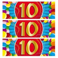 10 jaar leeftijd sticker - 10x - 19 x 6 cm - verjaardag - jubileum - versiering