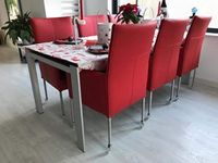 Set van 6 leren eetkamerstoelen - met wieltjes en hoge rug - rood leer - Echt leer, Modern, ontdek de vele Leersoorten en Kleuren bij ShopX