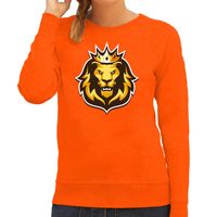 Koningsdag sweater oranje voor dames - oranje fan trui leeuwenkop met kroon 2XL  - - thumbnail